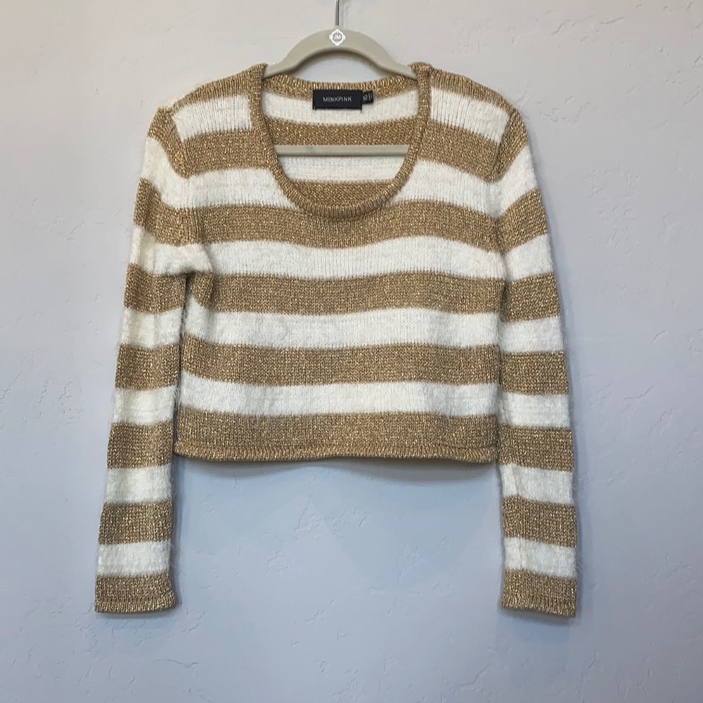 Revolve Mink Pink Gold & White Cropped Swe…